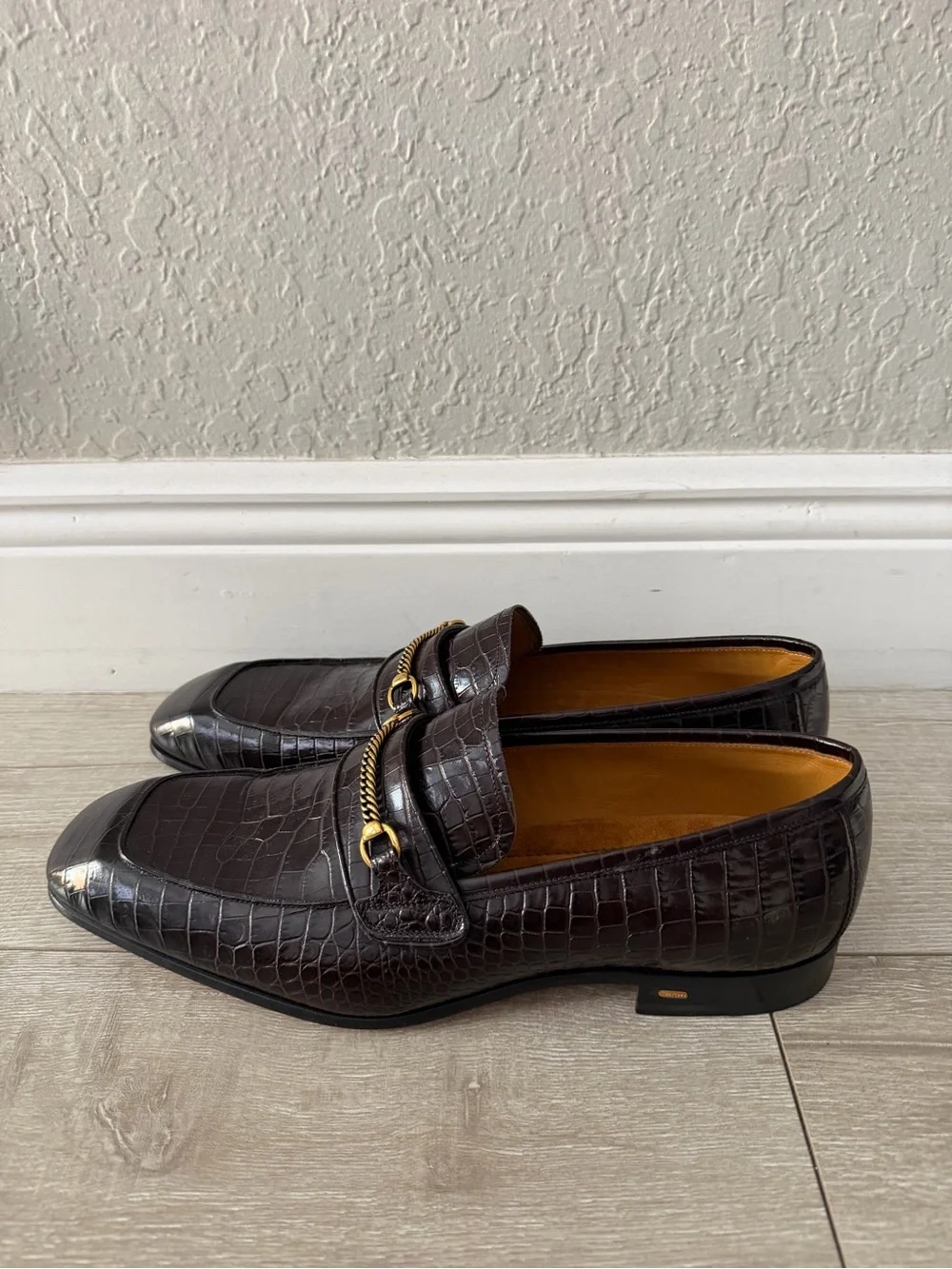Tom Ford Dark Brown reddish Croc-Embossed Leather Bit Loafers men 11.5